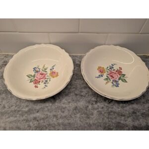Scio Pottery 1940's Hazel Bowl Set Floral Silver Trim 6 1/2"